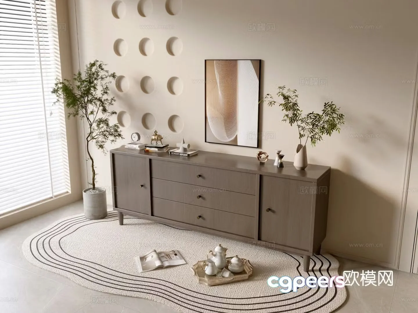 Modern wood grain cabinet ins wind minimalist wind cabinet whole cabinet sideboard balcony cabinet storage 3D model