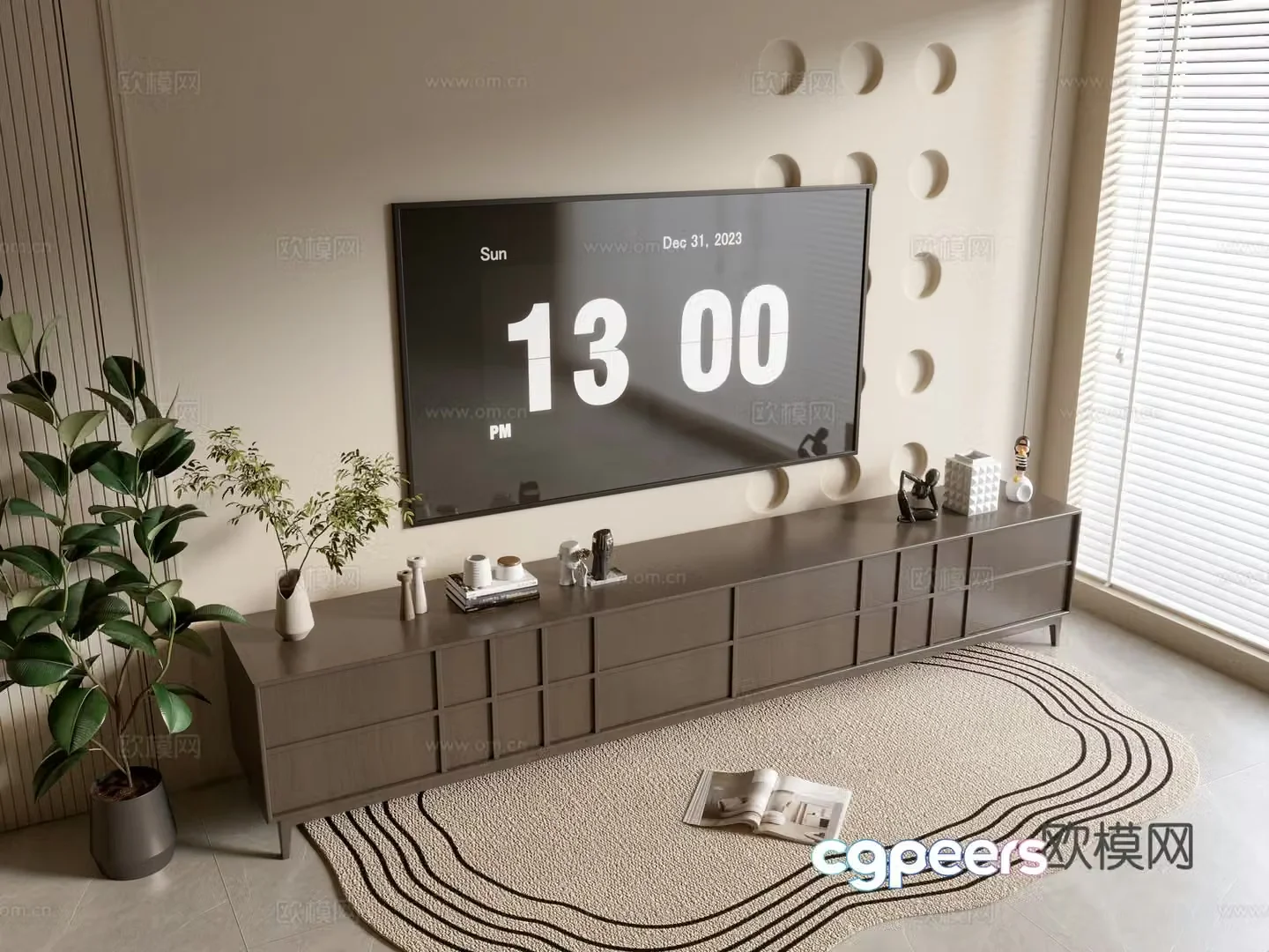 Modern wood grain TV cabinet simple side cabinet chest of drawers low cabinet whole cabinet side cabinet balcony 3D model
