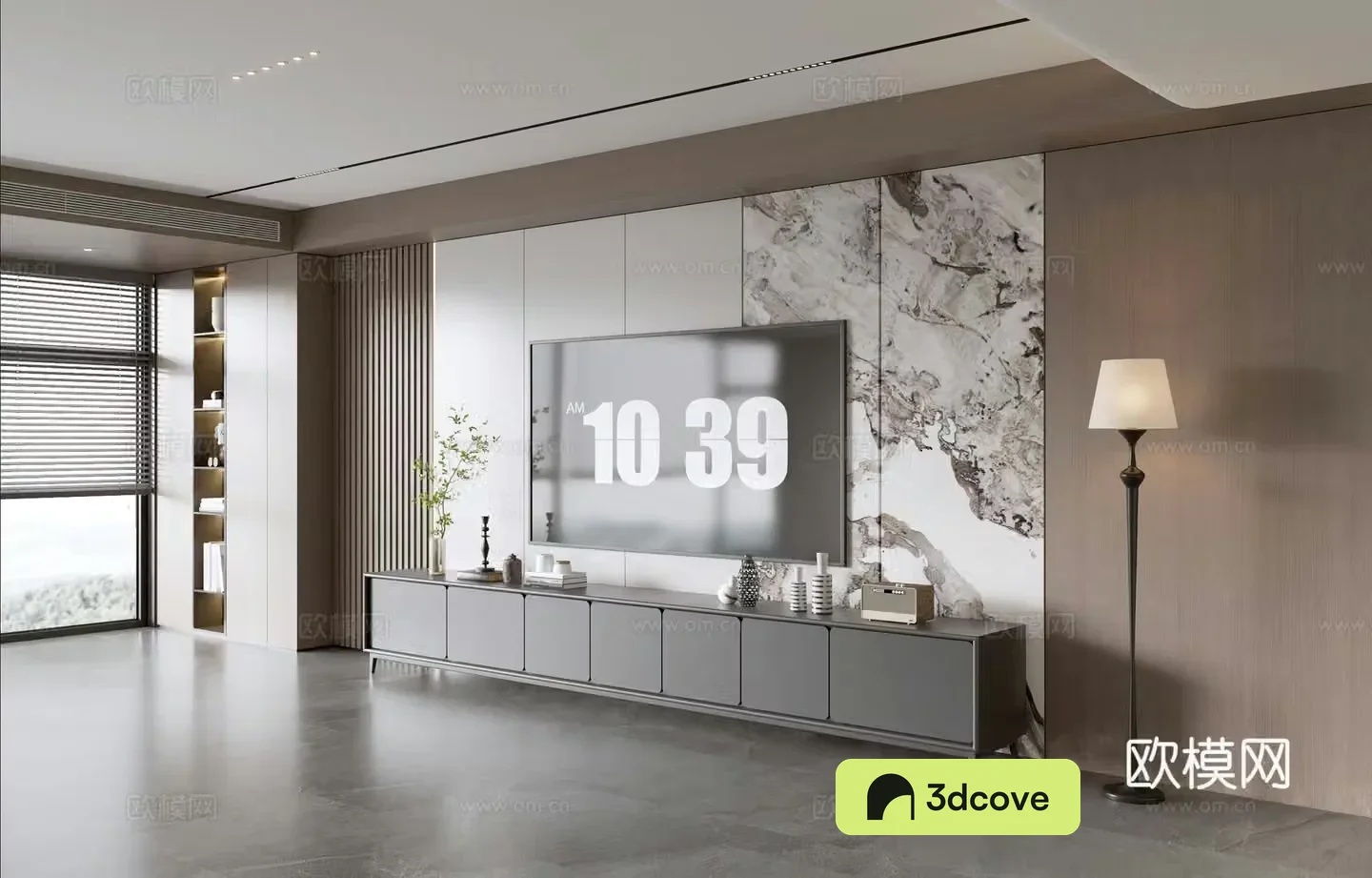 Modern Italian living room light luxury TV background wall full wall TV cabinet marble background wall