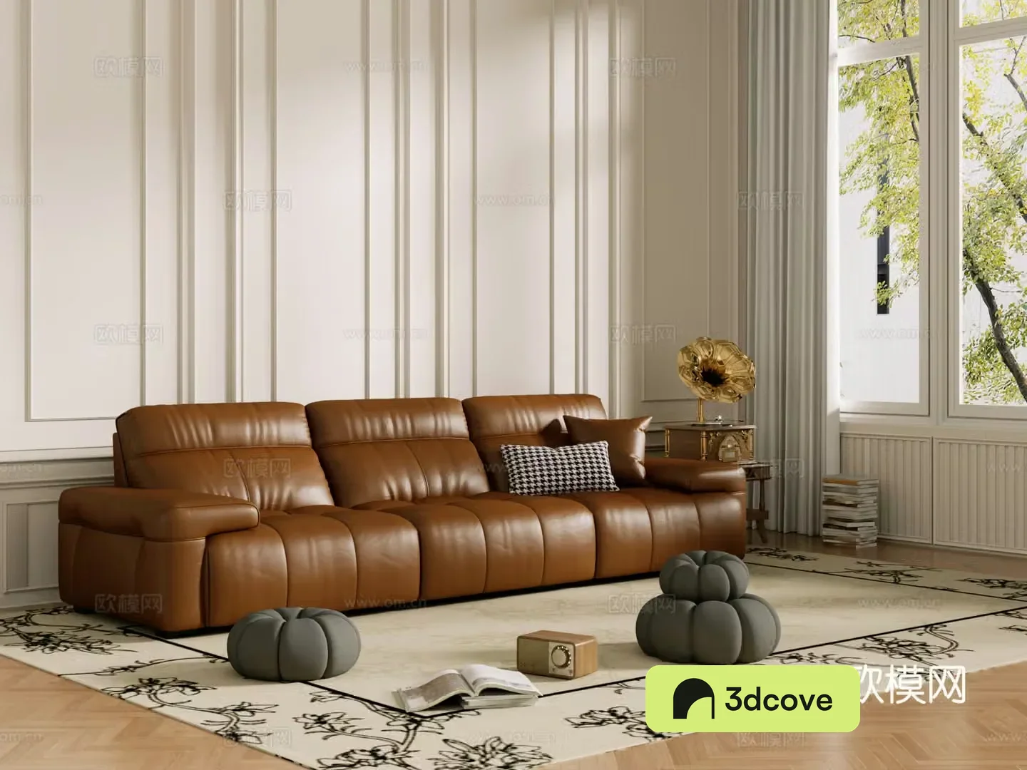 Middle-aged sofa combination coffee table carpet multi-person sofa 3D model