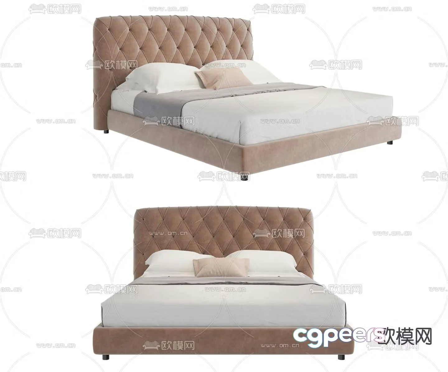 Light luxury double bed 3D model