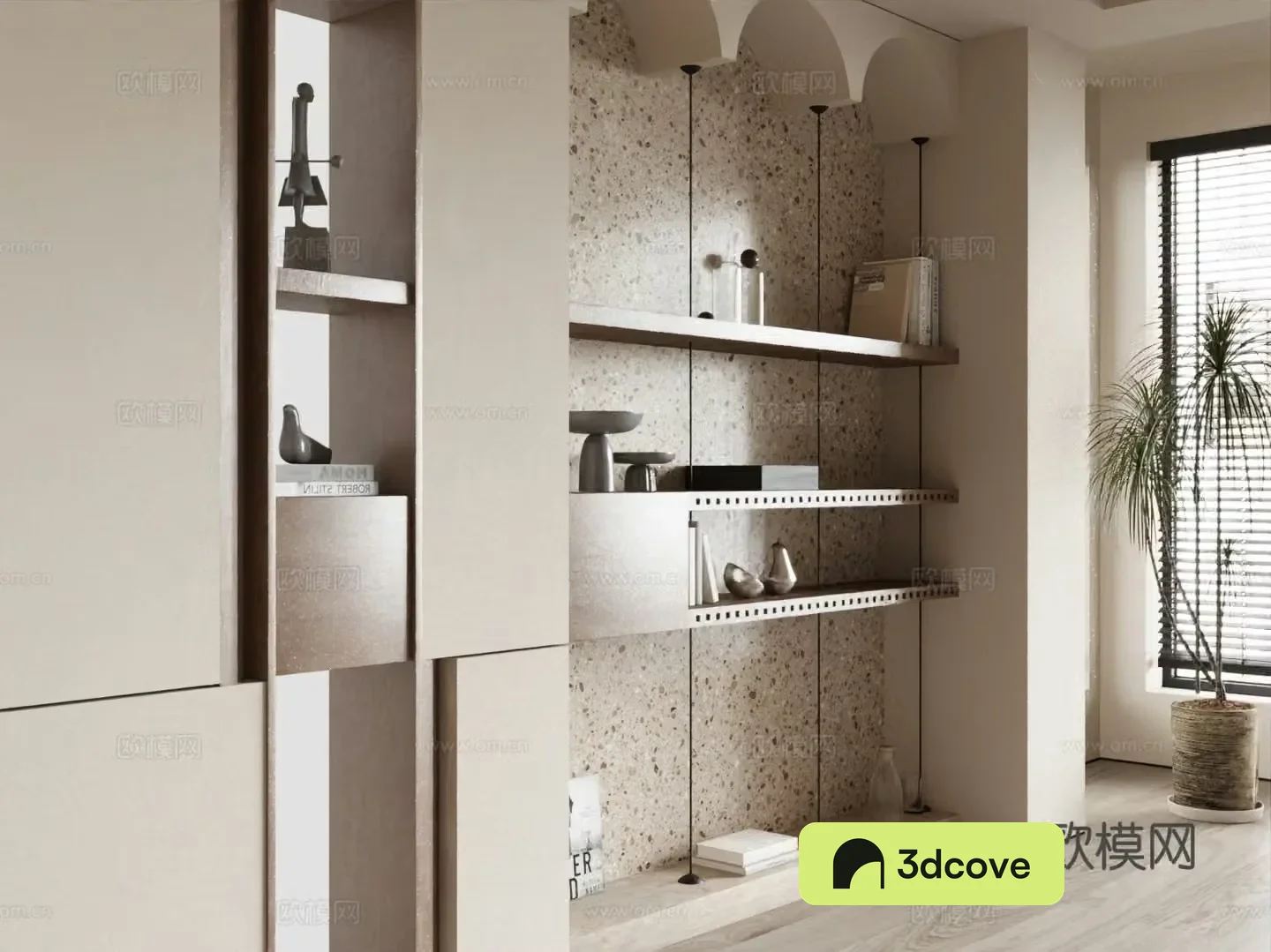 Modern Cream Bookcase Background Wall Decoration Cabinet