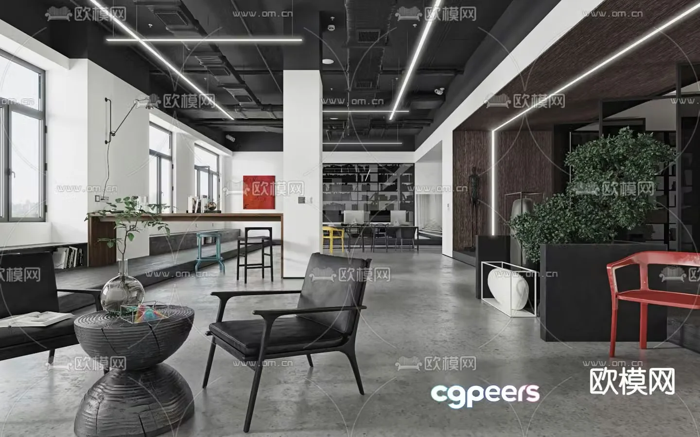 Premium gray office office area 3d model