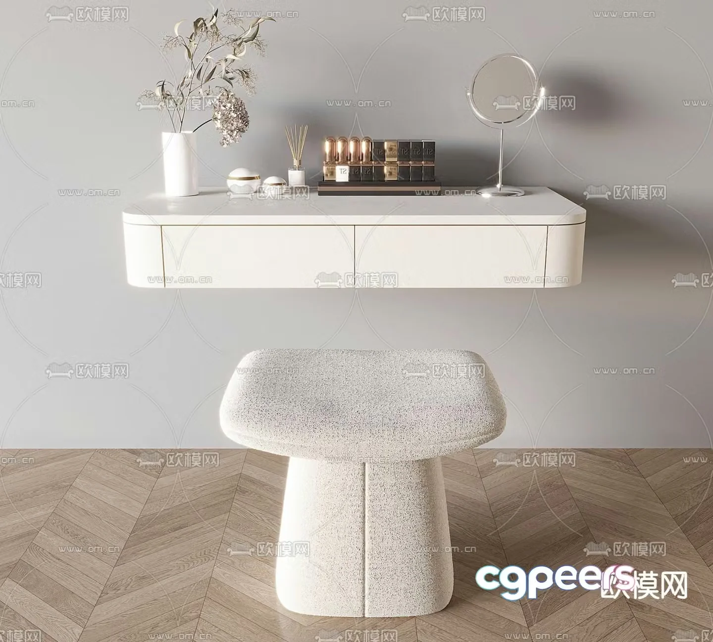Cream style dressing table hanging makeup table 3d model
