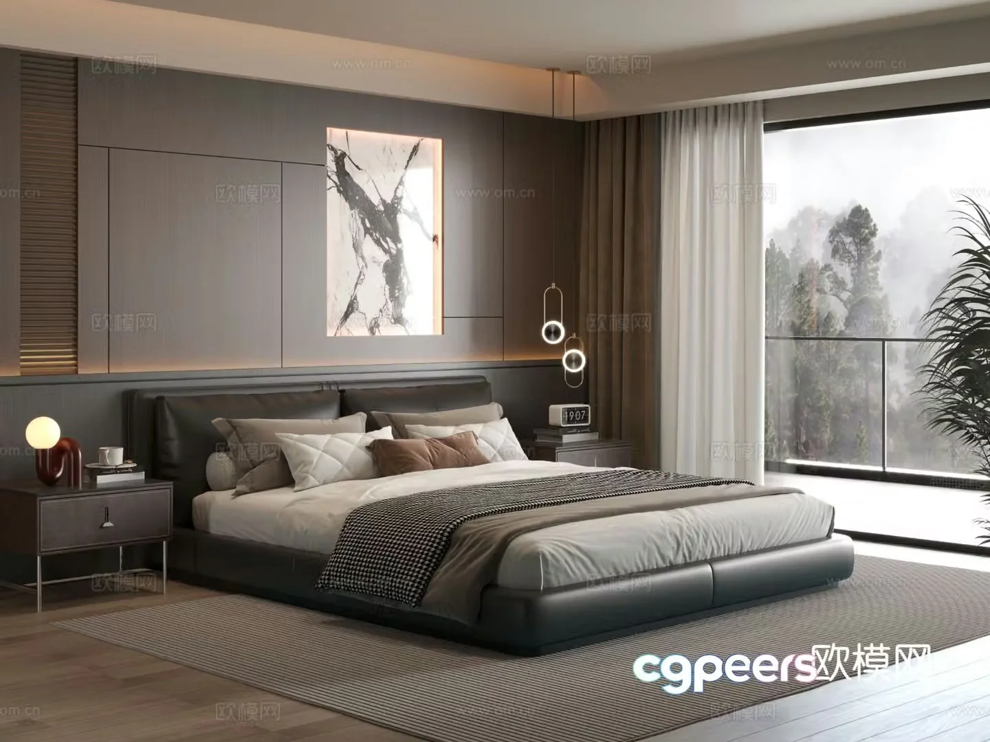 Italian bedroom master bedroom bed bedroom background wall 3d model