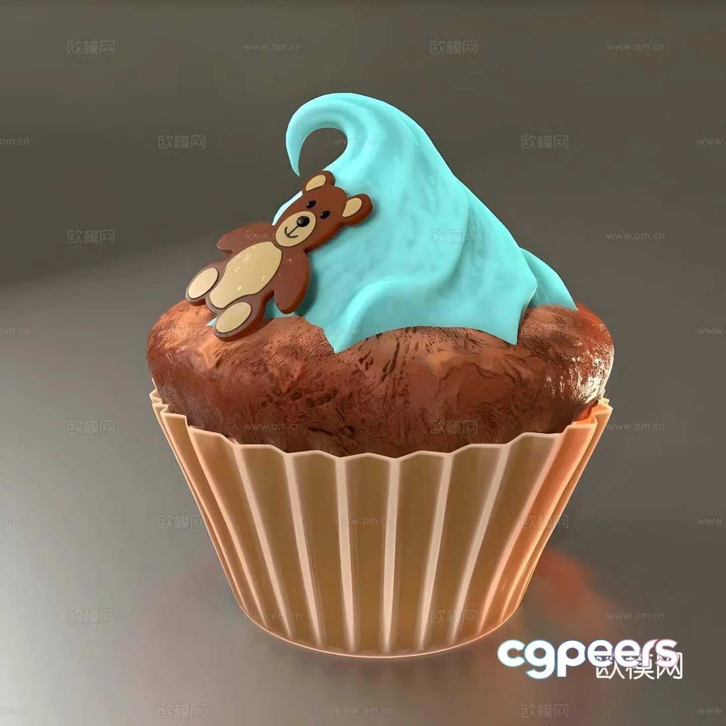Teddy bear cupcake 3d model