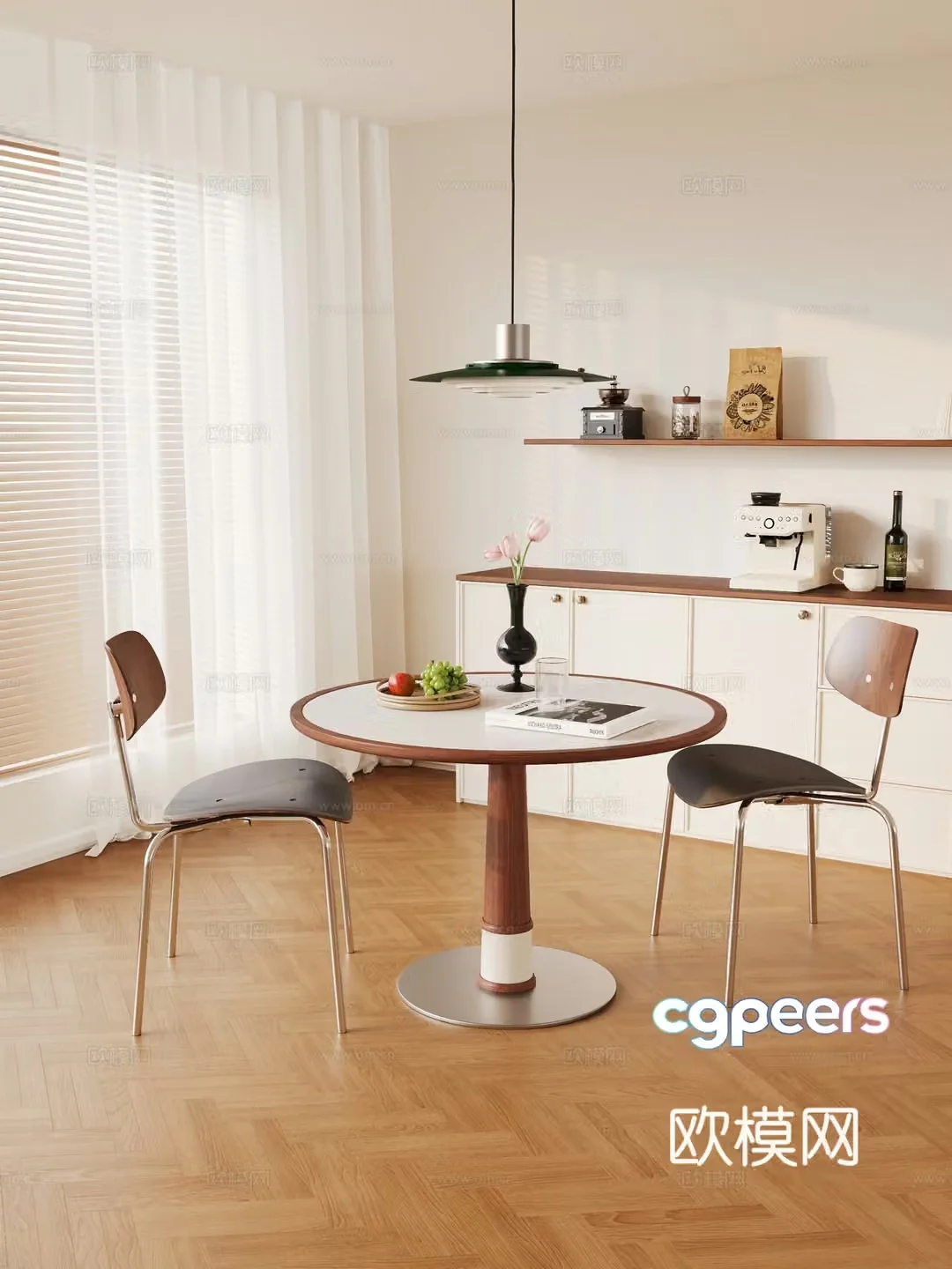 Modern round dining table and chair 3d model