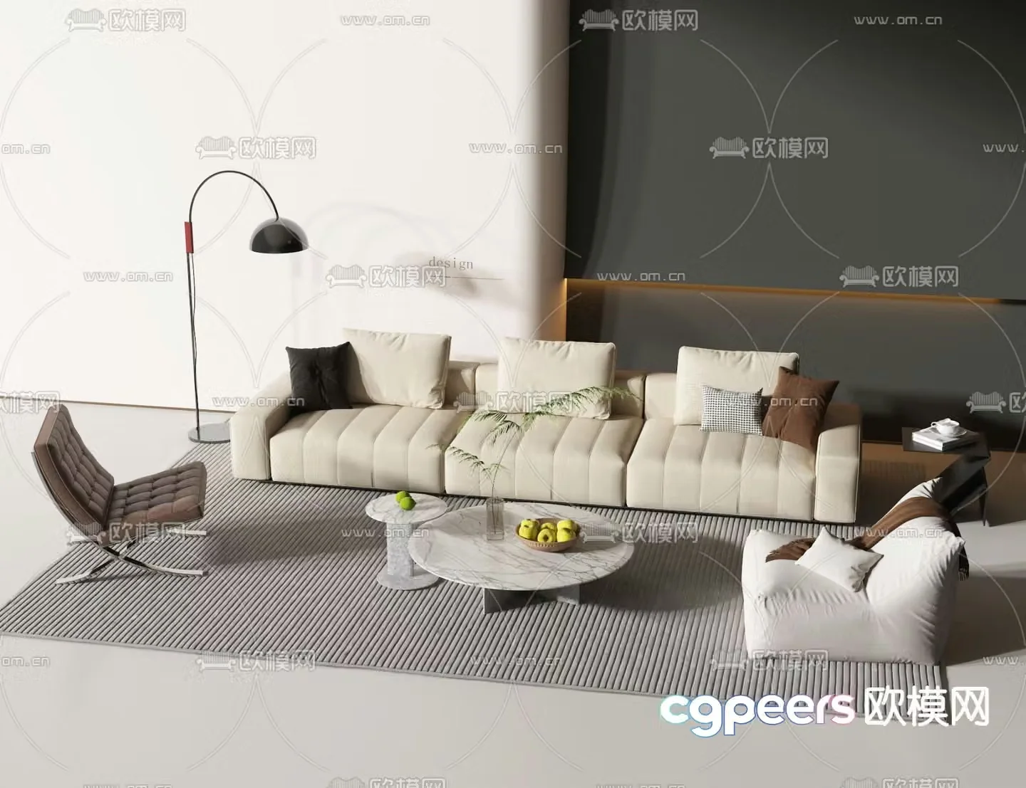 Sofa coffee table single sofa 3d model