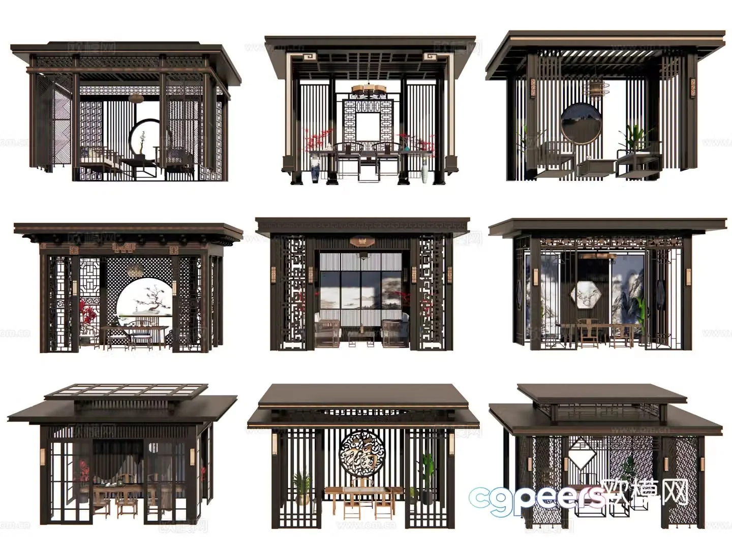 New Chinese style corridor frame courtyard corridor pavilion pavilion garden pavilion pavilion tea pavilion long corridor waterside pavilion 3D model