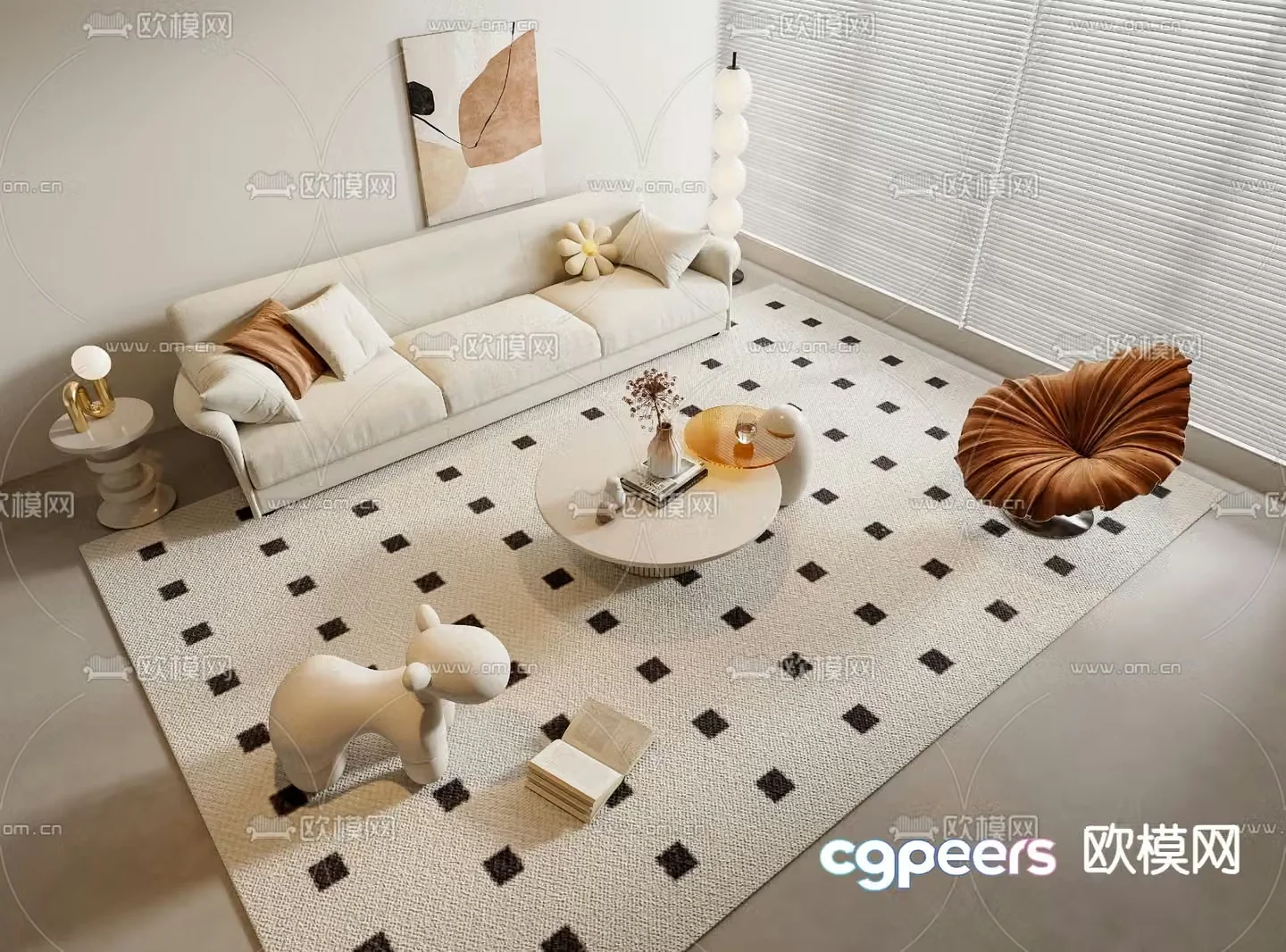 Cream style sofa three person sofa 3d model