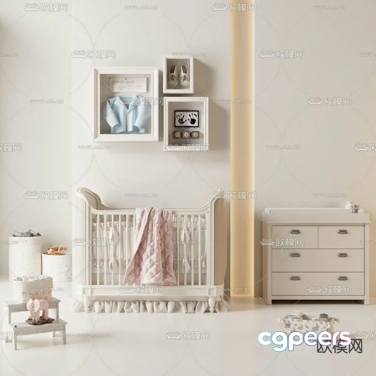 Cream style crib 3d model