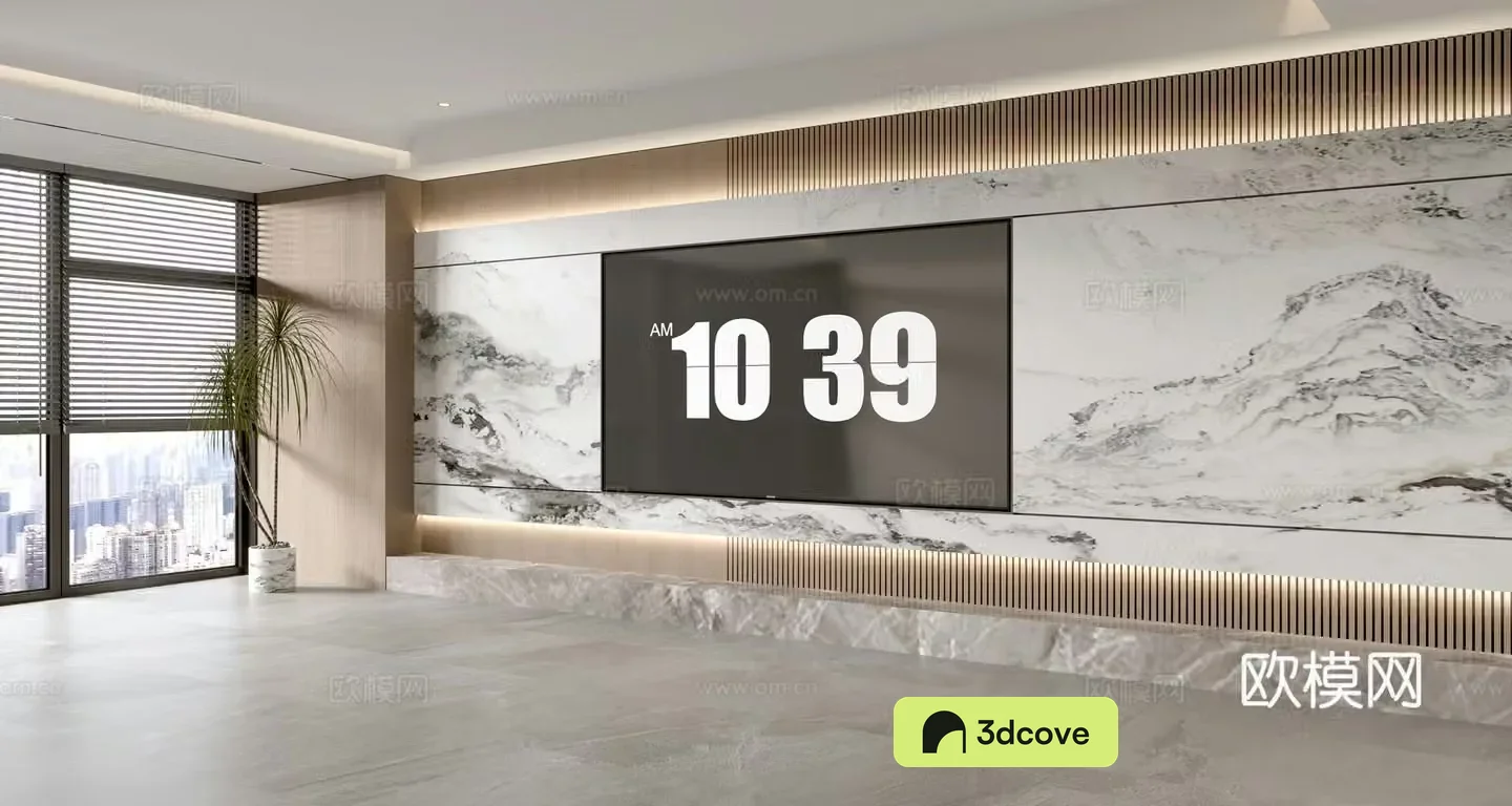 Modern Italian living room light luxury TV background wall full wall TV cabinet marble background wall
