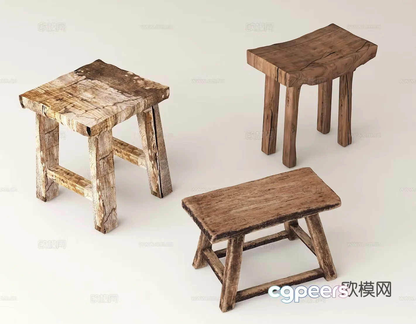 Handmade wooden stool Traditional craft wooden stool Solid wood stool 3D model