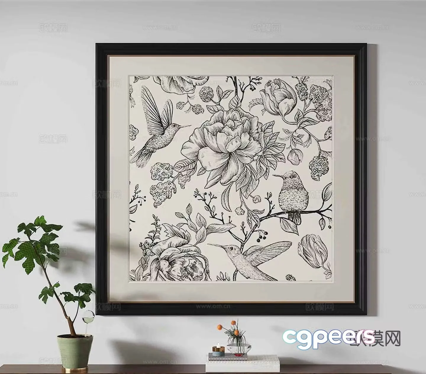 Simple European decorative painting floral hanging painting 3D model