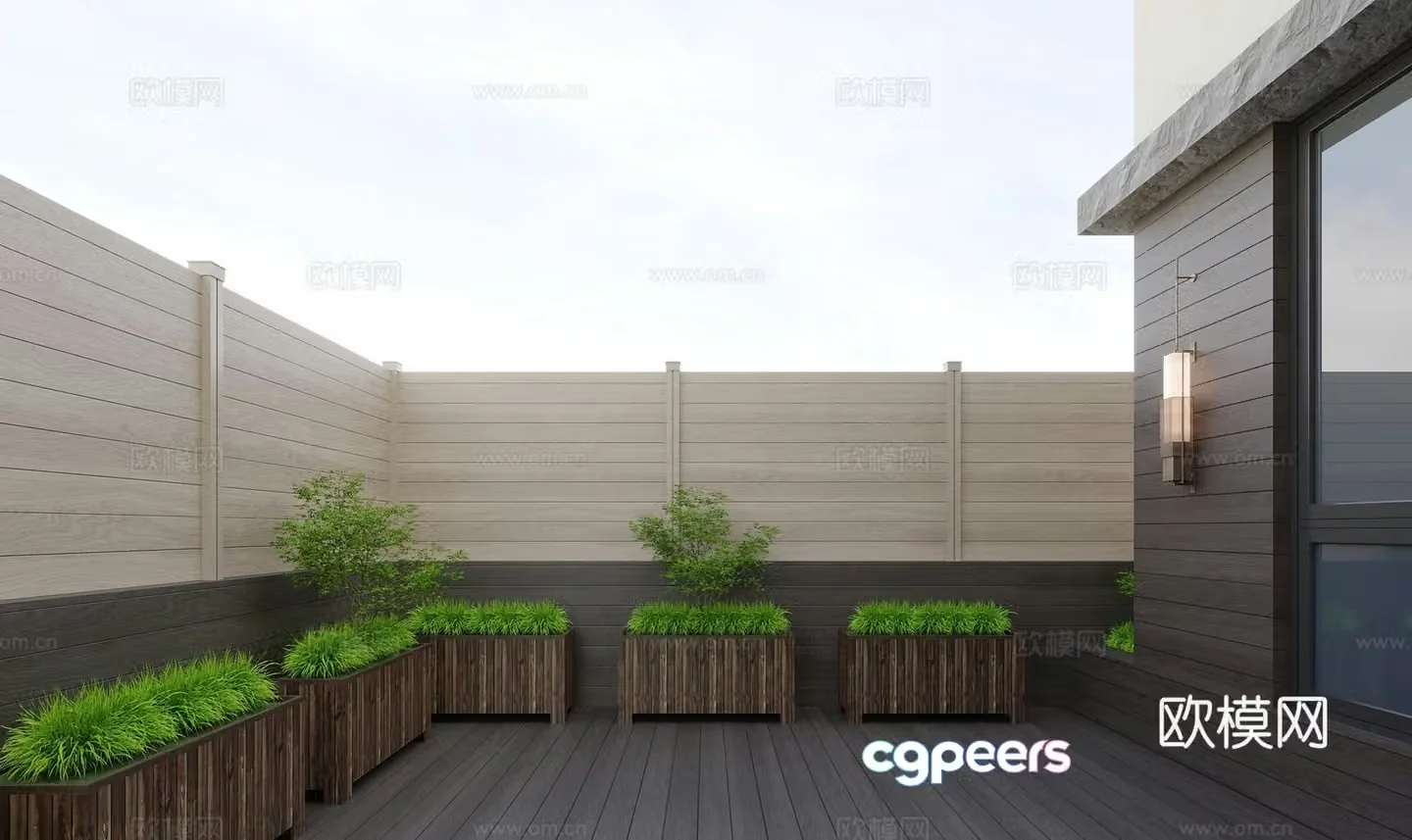 modern terrace balcony garden 3d model