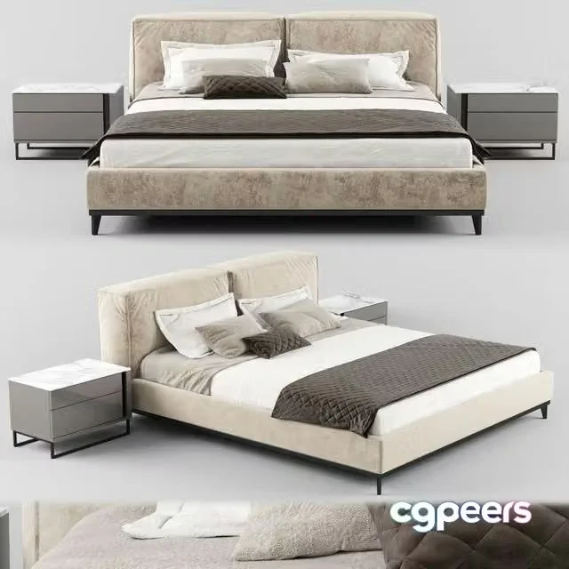 3ds Max Free – Modern fabric bed with upholstered headboard_01