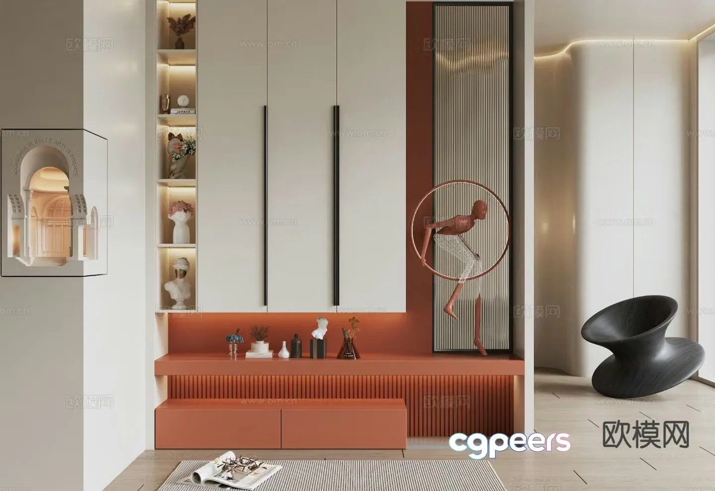Italian style entrance shoe cabinet 3D model