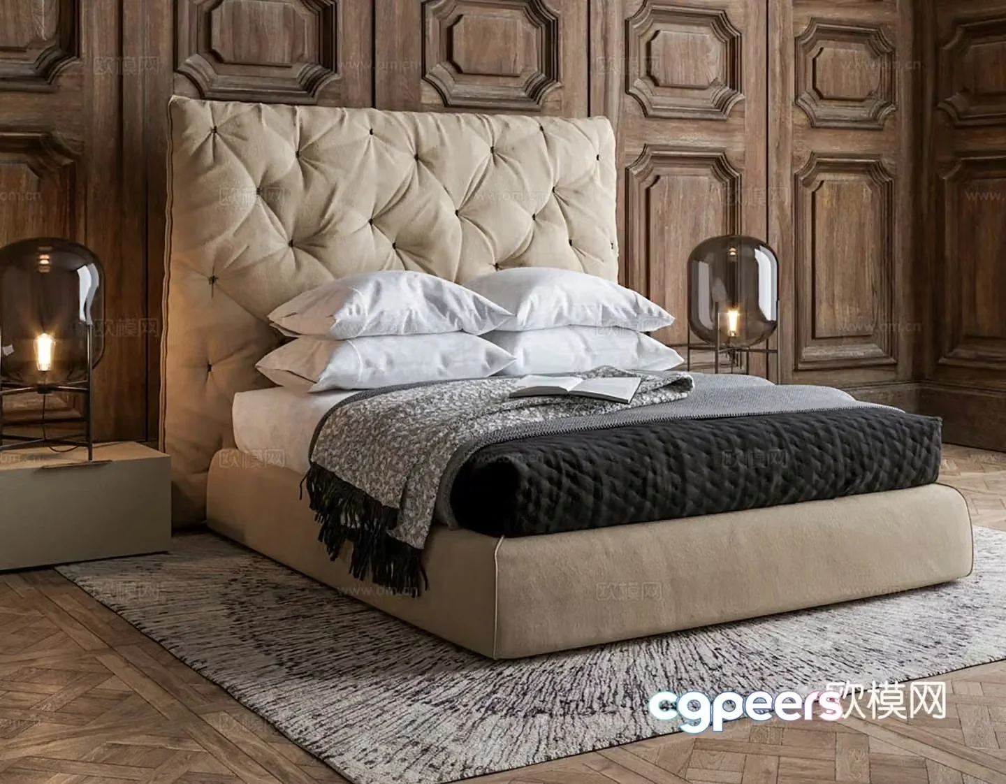 American double bed 3d model