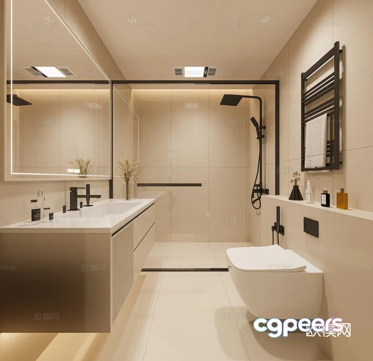 Creamy style bathroom 3d model