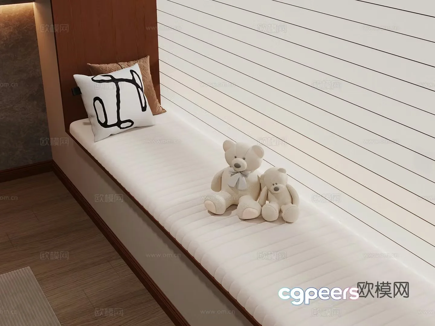 Modern creamy bay window pillow doll toy 3d model