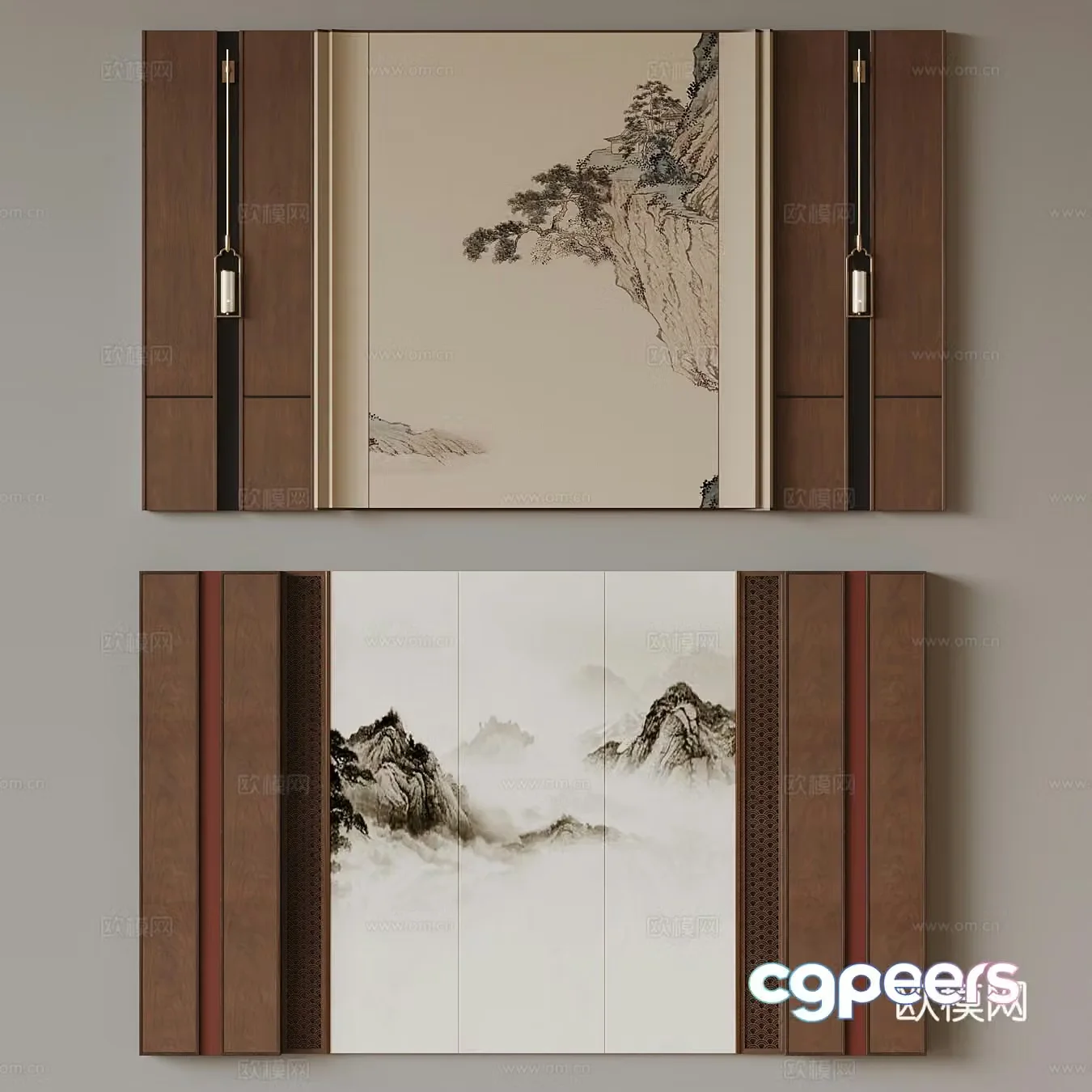 New Chinese style background wall 3d model