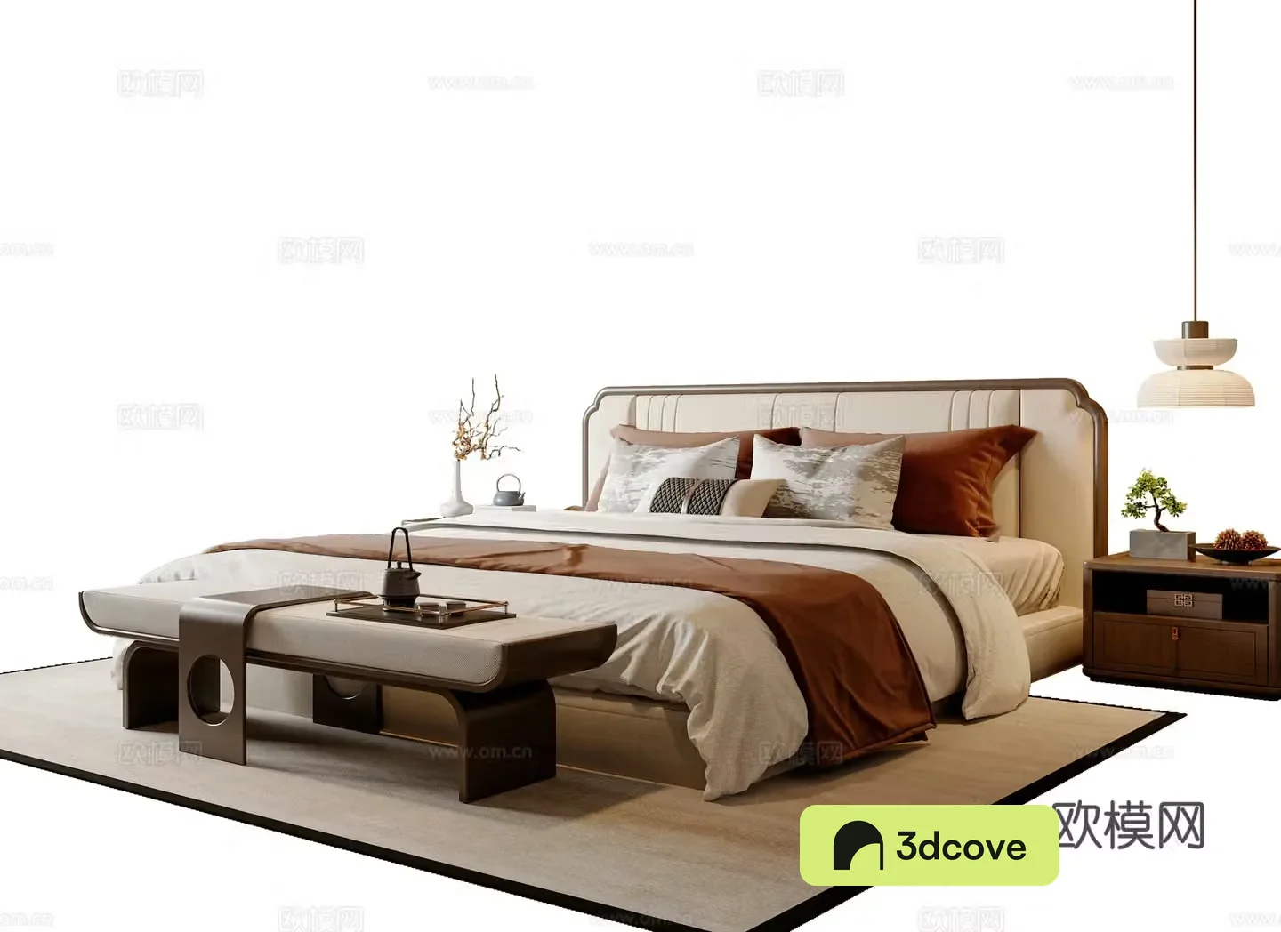 New Chinese style double bed New Chinese style bed tail stool bed nightstand chandeliers Song style