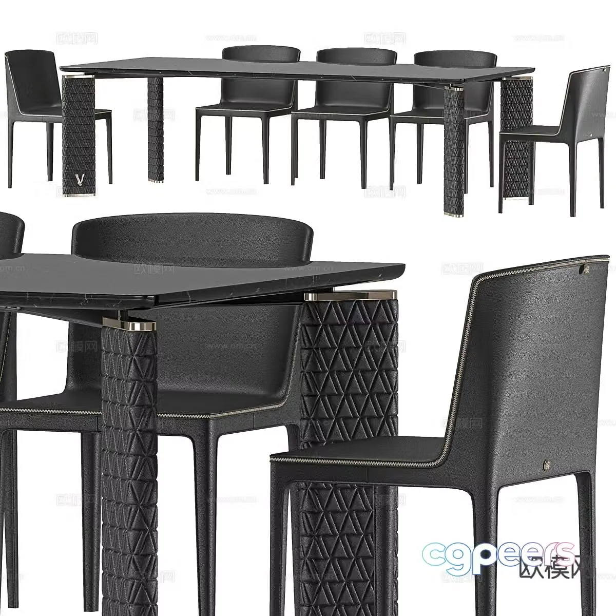Italian long dining table and chairs 3D model