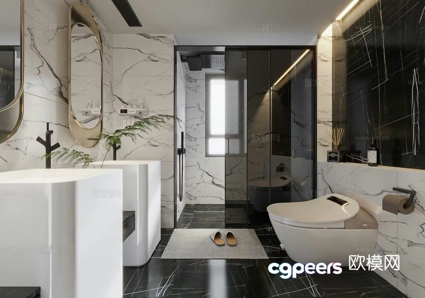 Modern bathroom bathroom cabinet washbasin mirror cabinet toilet shower room 3D model