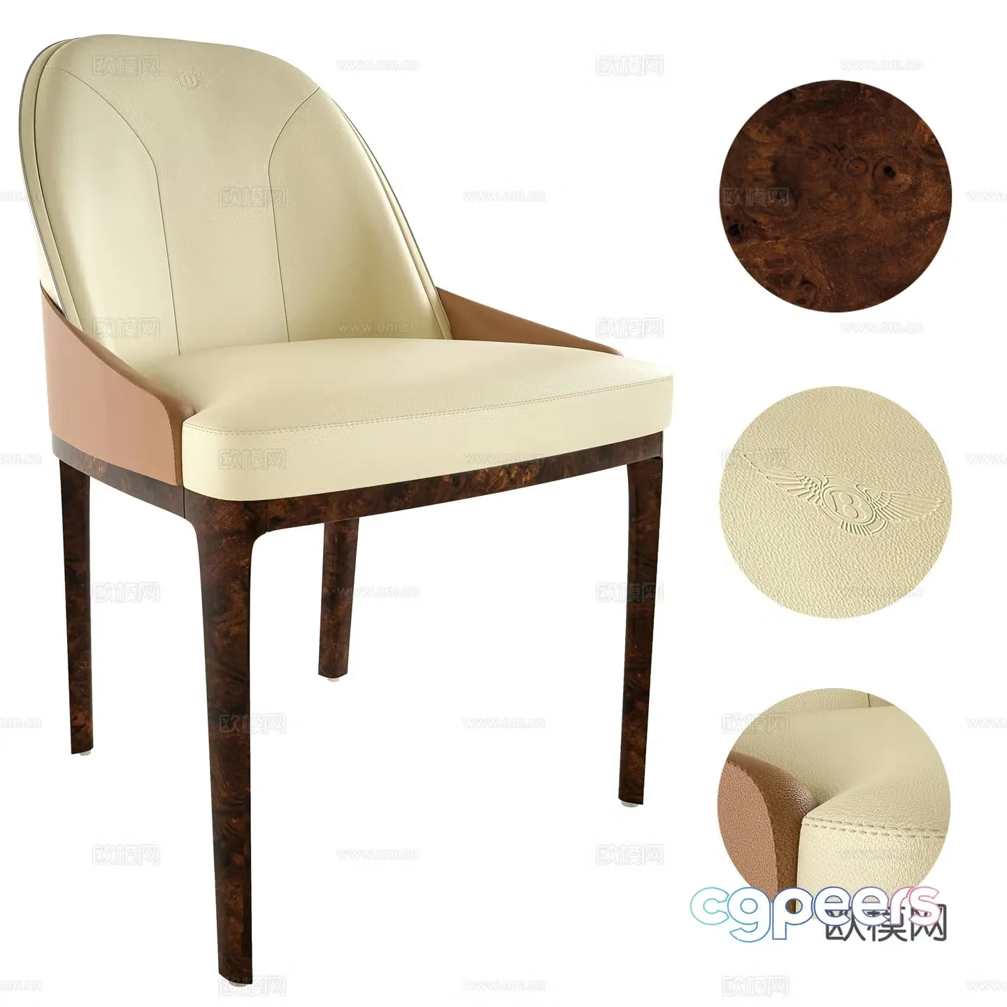 Modern Italian light luxury leather chair 3d model
