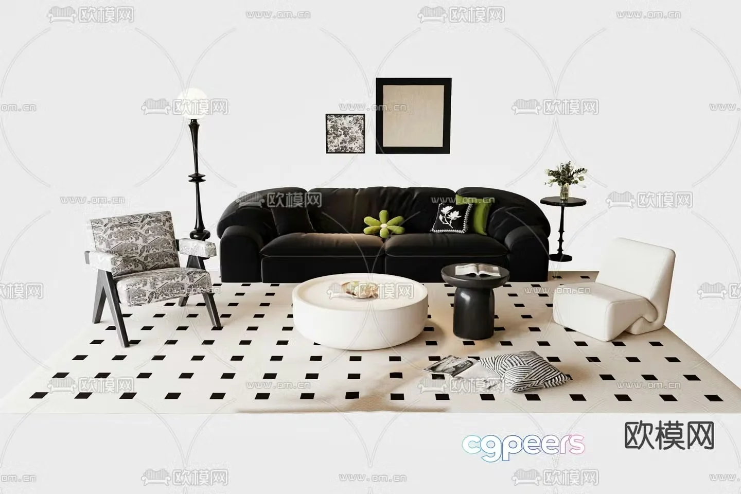 French sectional sofa 3d model
