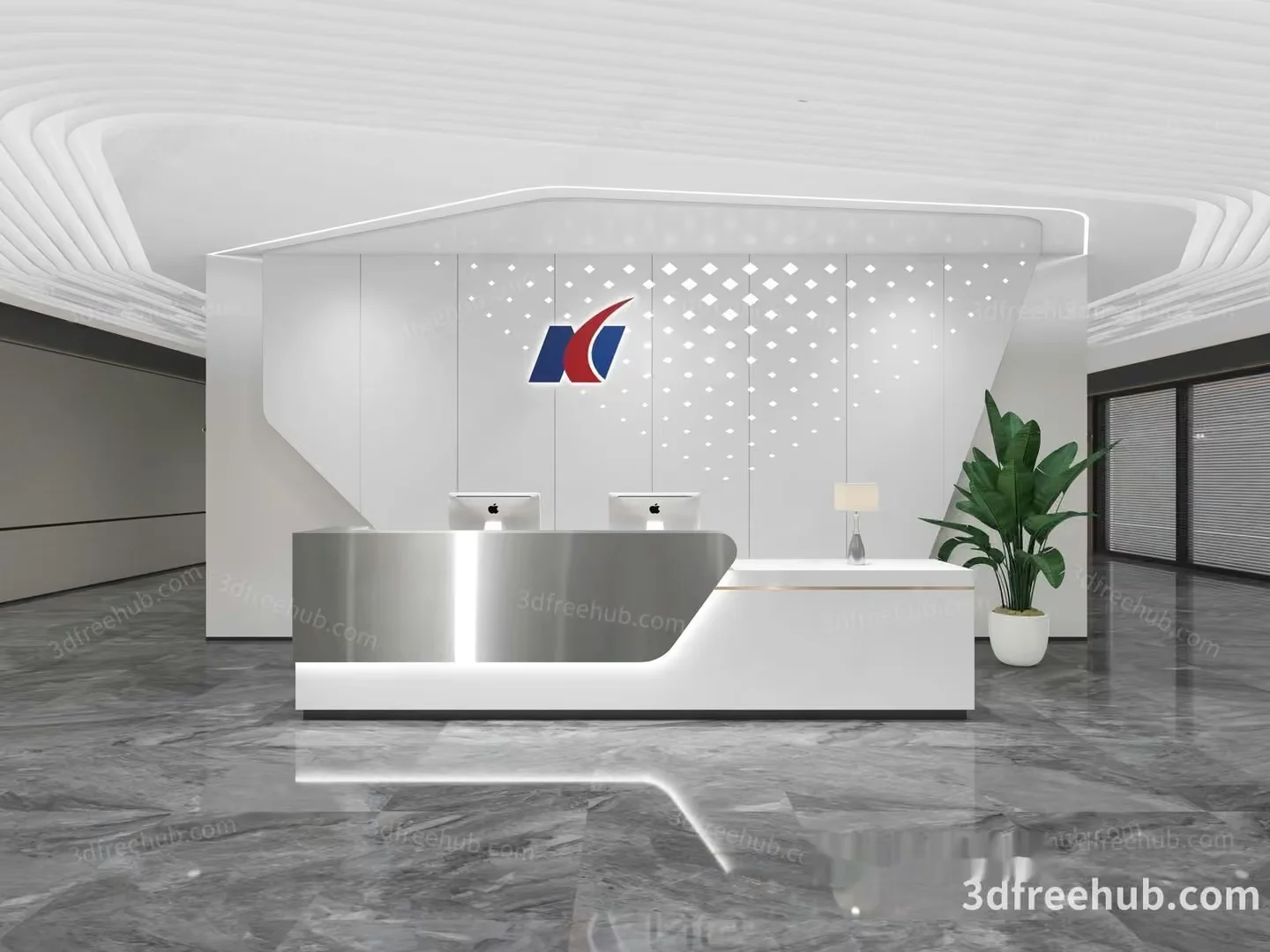 Modern Office Reception Desk 3D Model – 20571 – VRAY Render