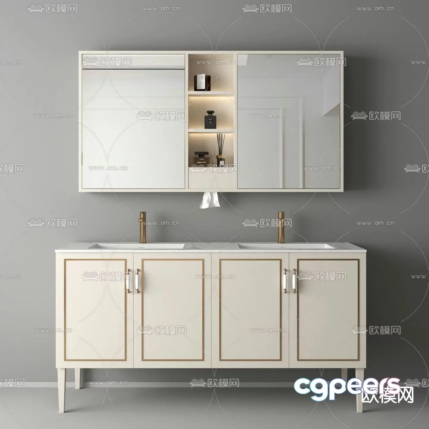 French bathroom cabinet double basin vanity 3d model