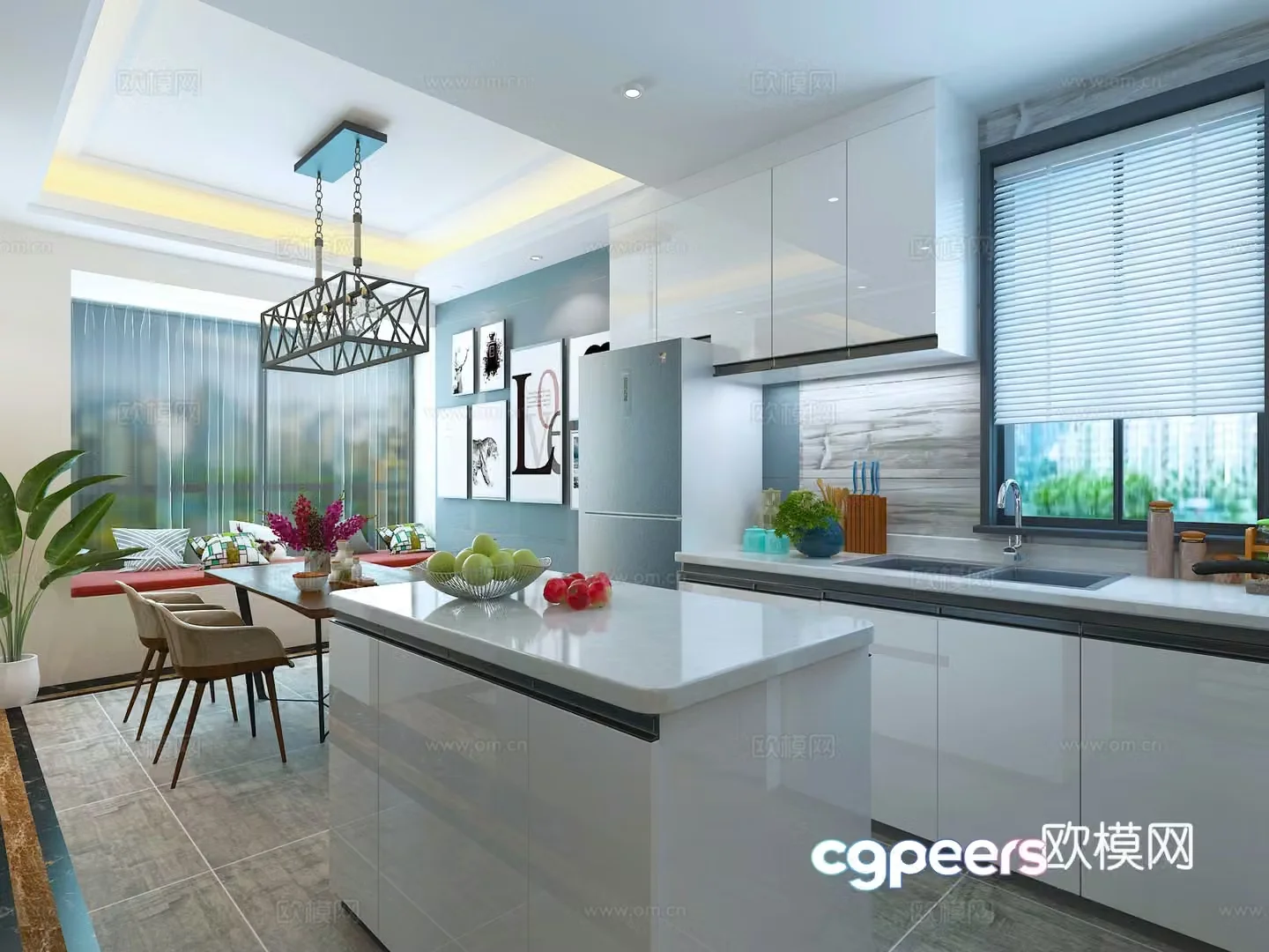 Modern duplex living room hanging painting chandeliers washing pond sofa coffee table 3D model