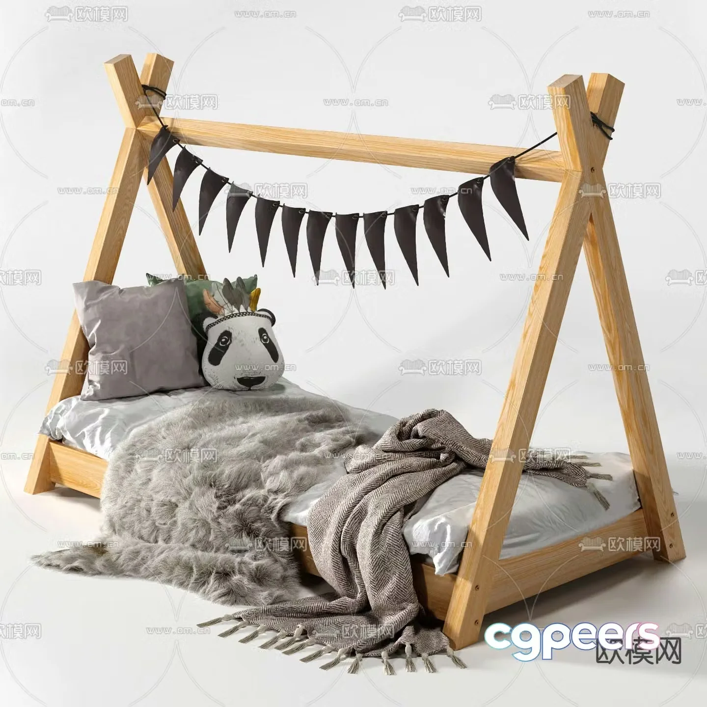 Nordic solid wood children’s bed 3d model