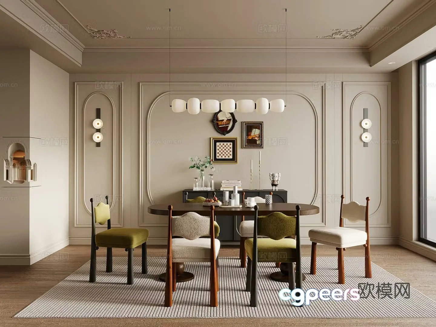 Restaurant French retro style restaurant dining table and chair 3d model