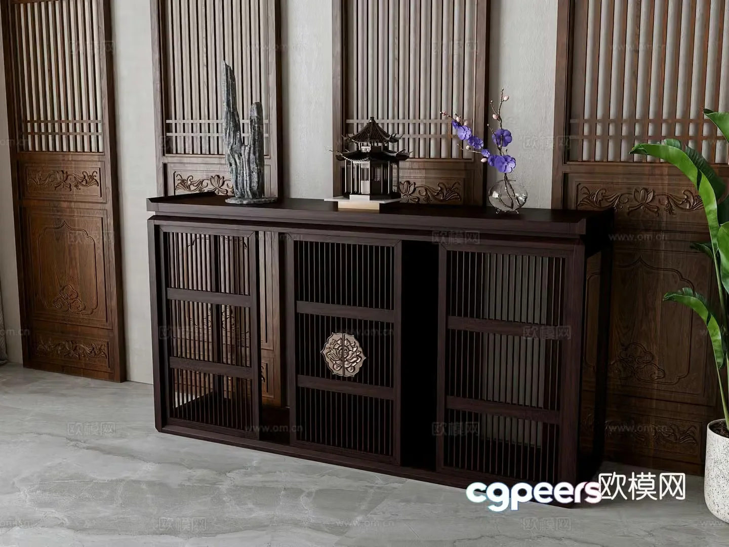 New Chinese style entrance cabinet 3D model