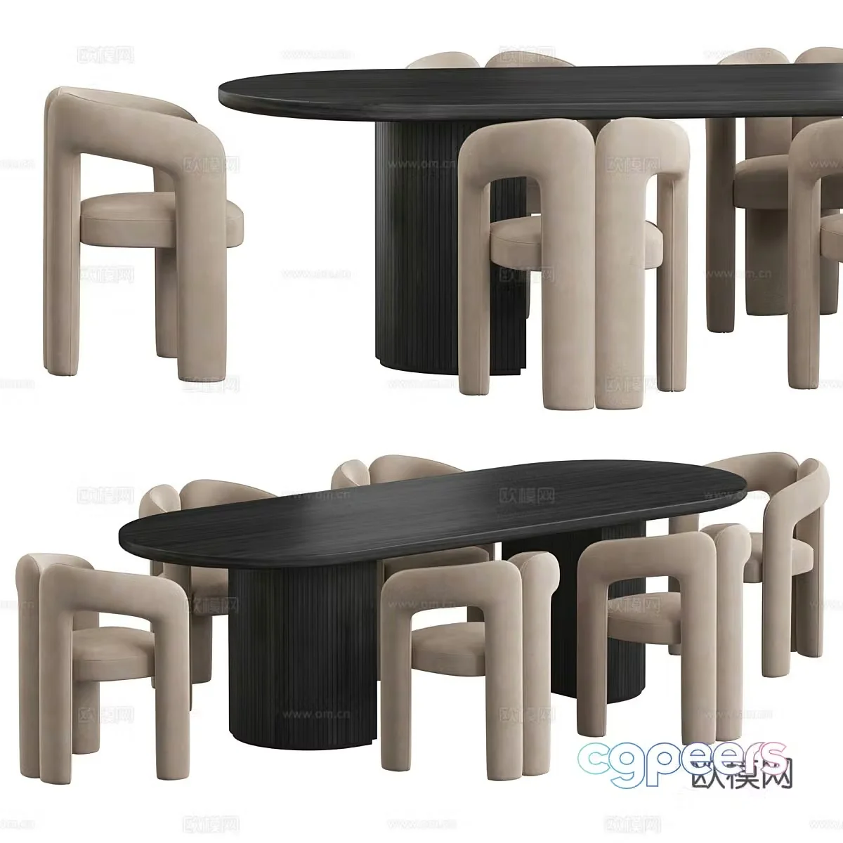 Modern dining table and chairs 3d model