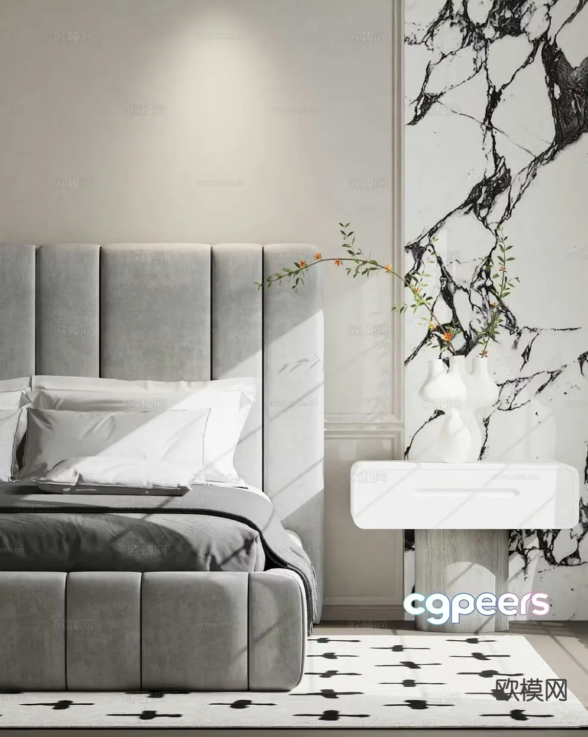 Modern double bed 3d model