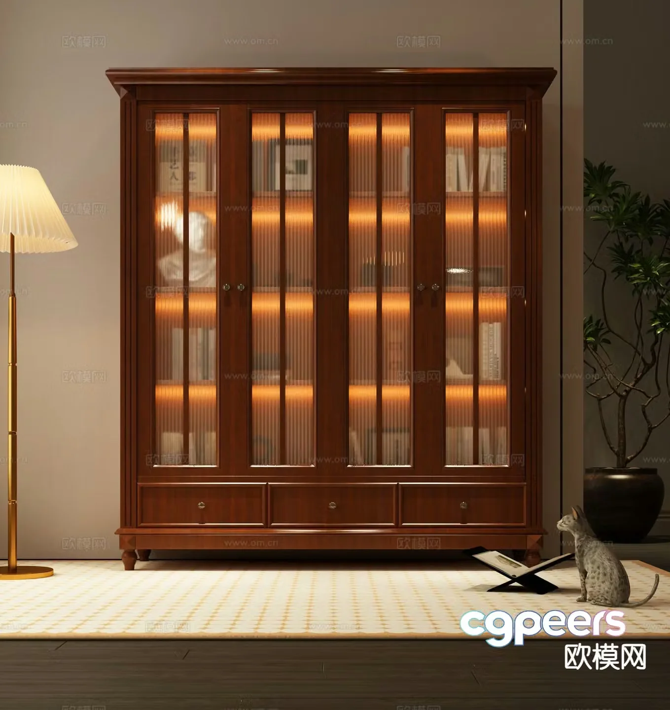 American bookcase bookshelf 3d model