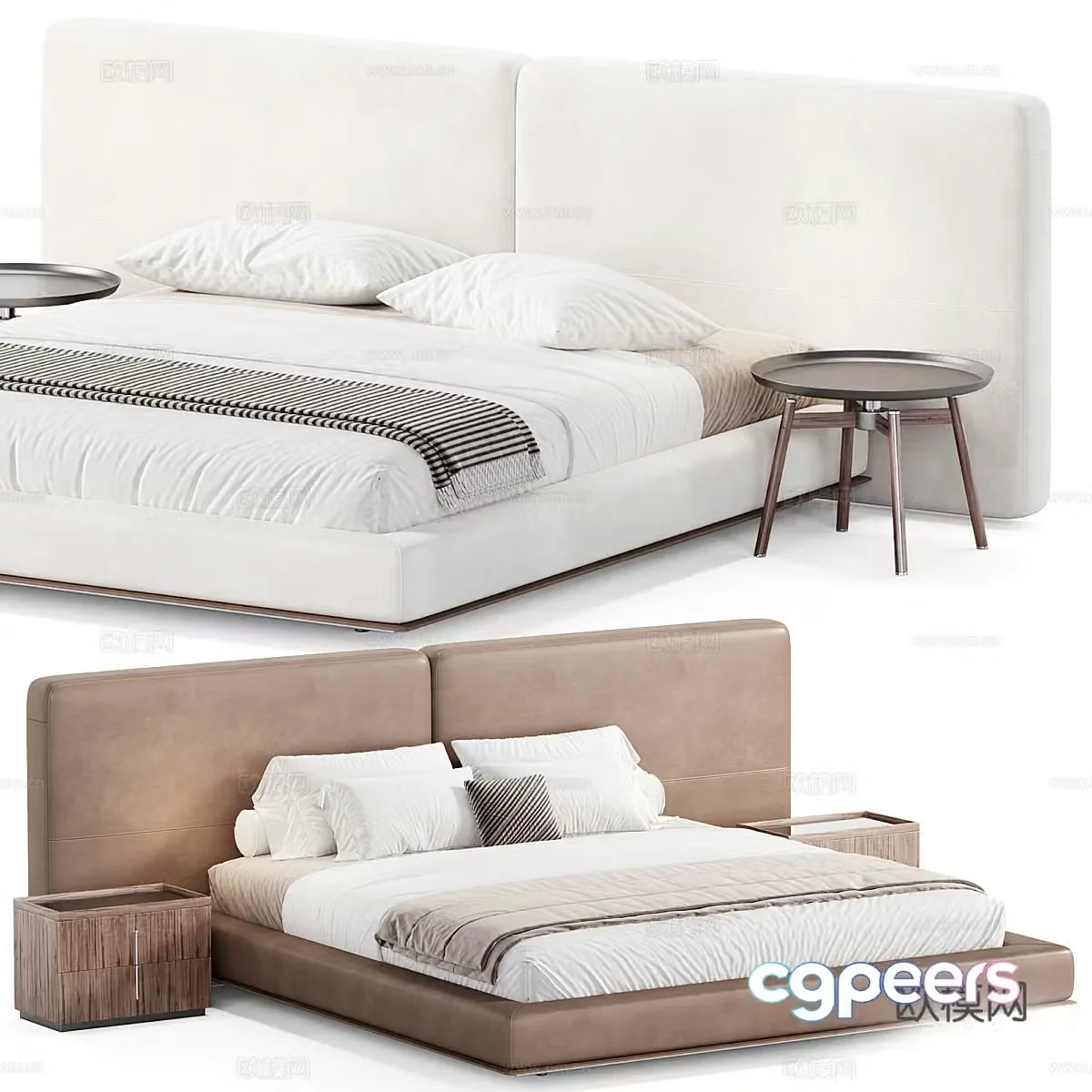 Modern Italian minimalist Poliform Brera fabric leather double bed 3D model