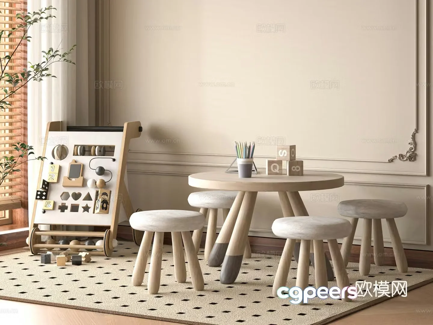 Modern children’s table and chair 3d model