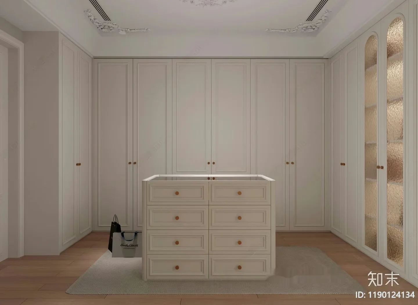A Walk-In Closet With White Cabinets And Drawers 3D Model – 2060 – CORONA Render