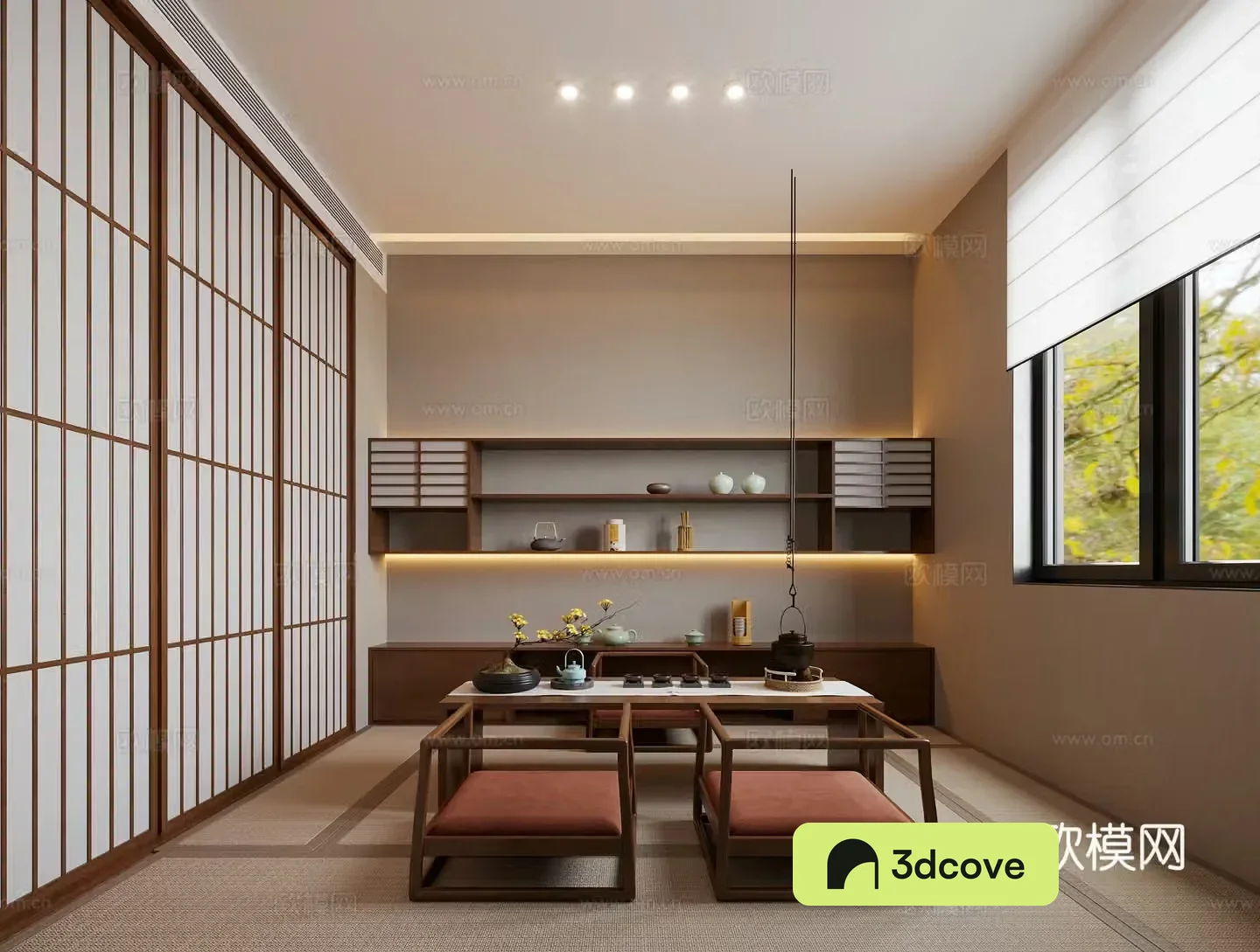 New Chinese-style tea room Song’s tea room Tea table Song’s partition sliding door Tatami tea room Zen tea