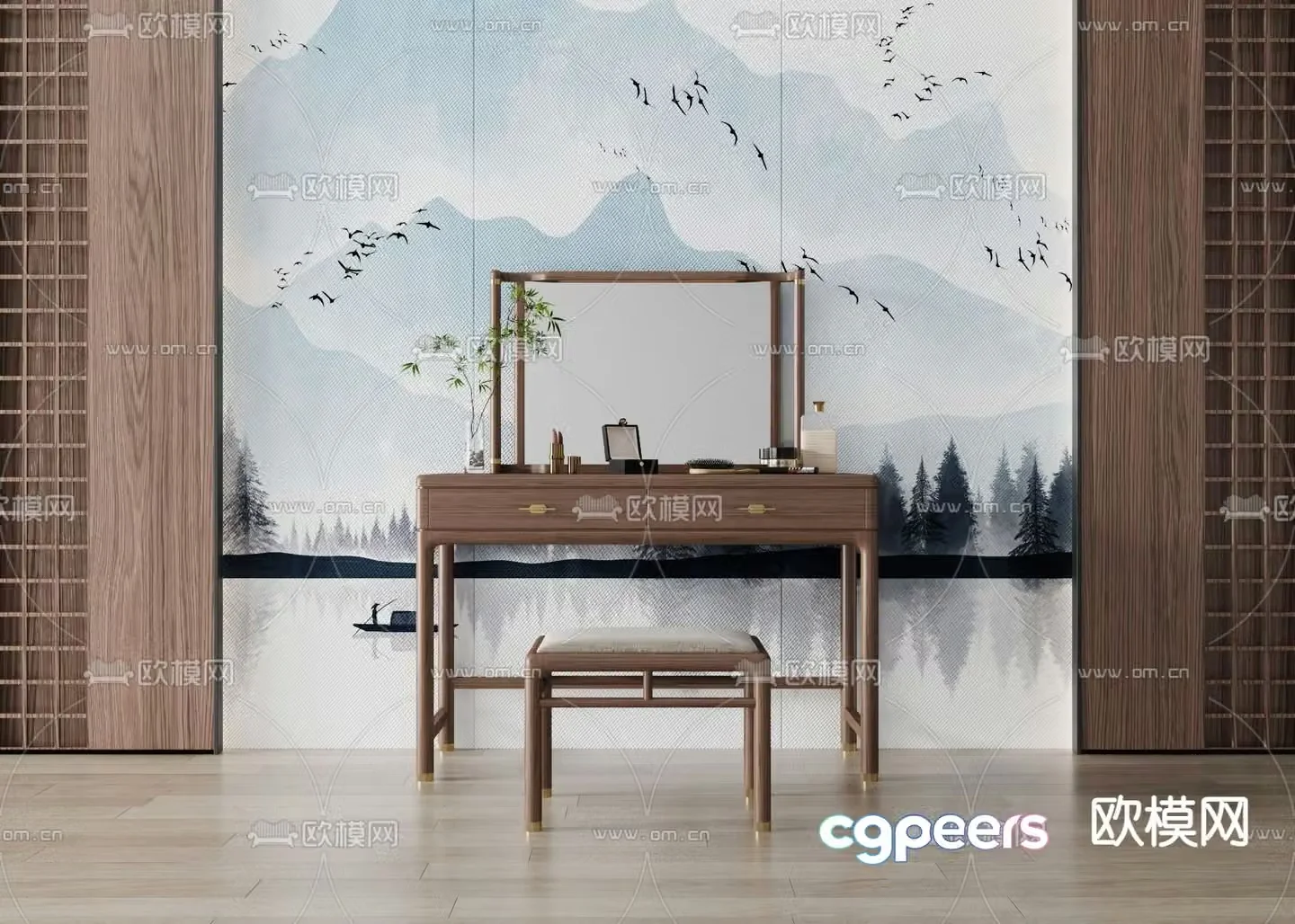 New Chinese style dressing table dressing table 3d model