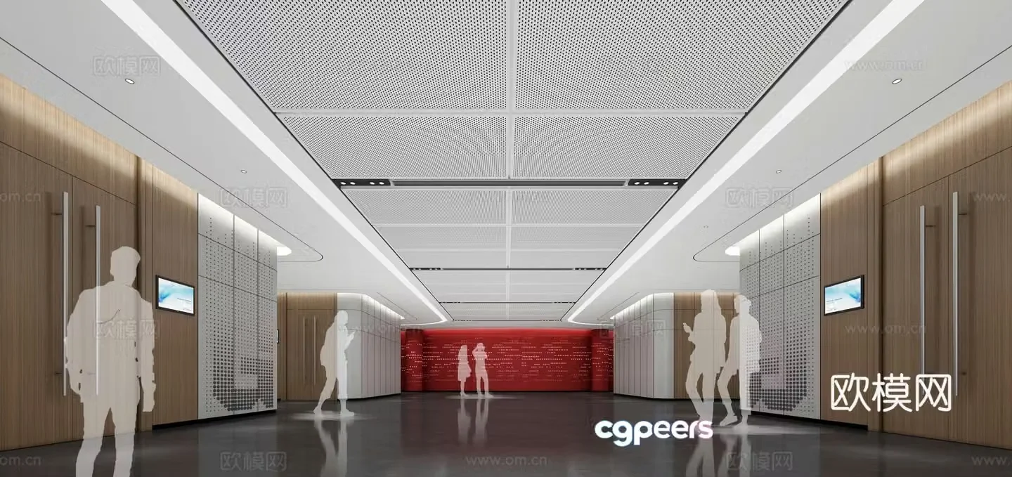 Office building corridor aisle 3d model