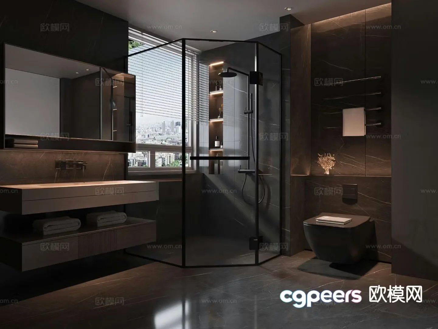 Dark style bathroom bathroom 3d model