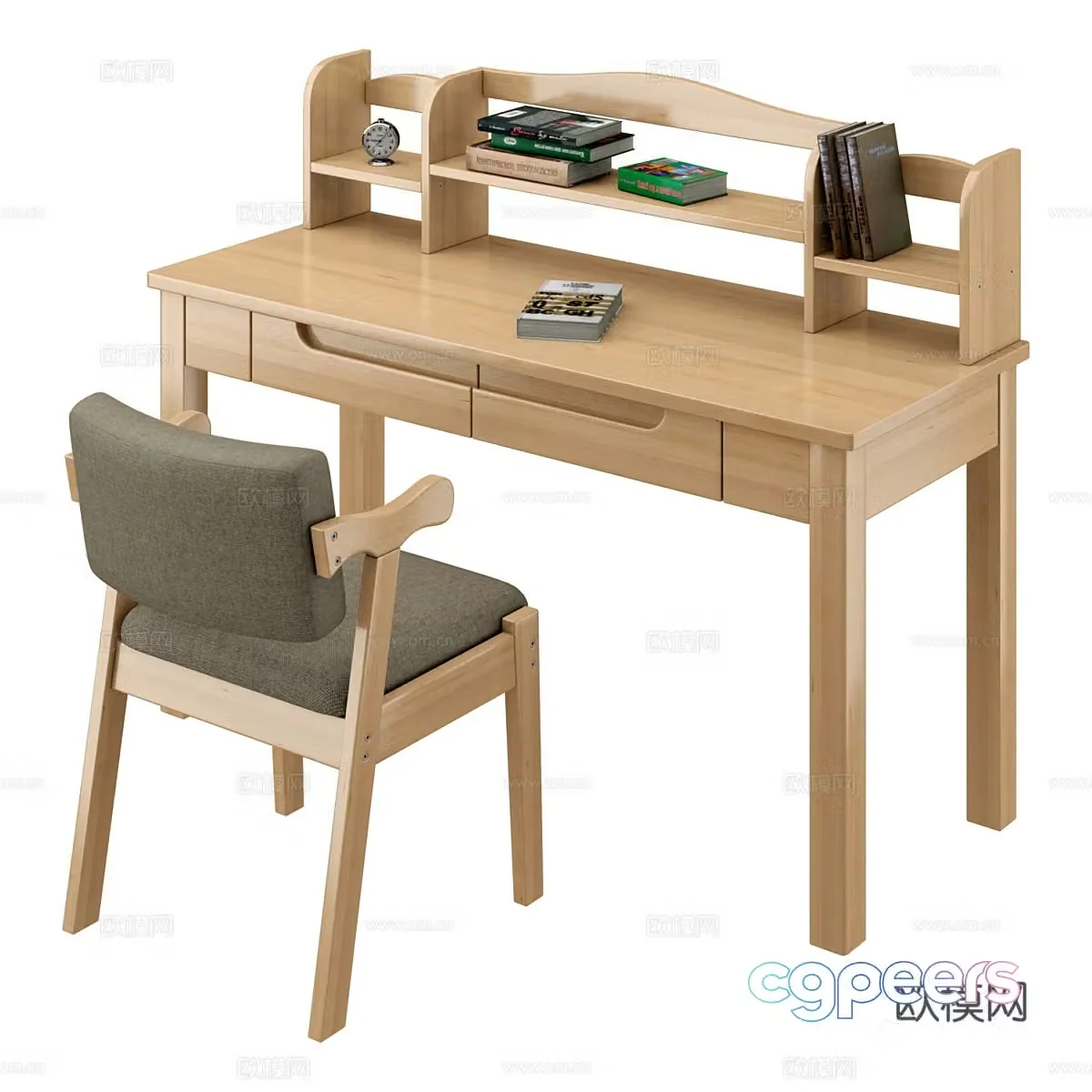 Modern Nordic log style desk and chair 3d model