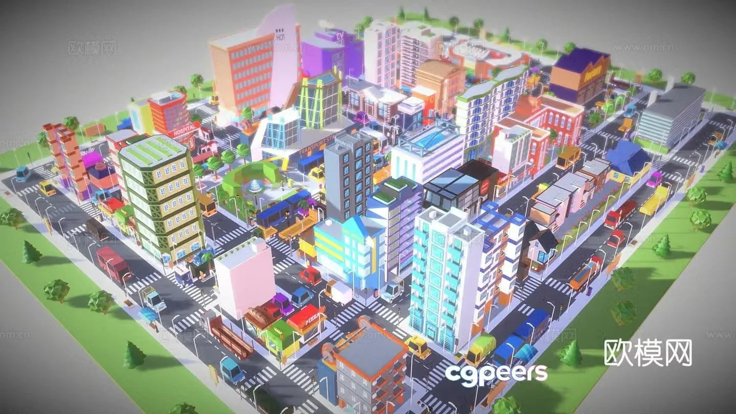 Cartoon game city 3d model