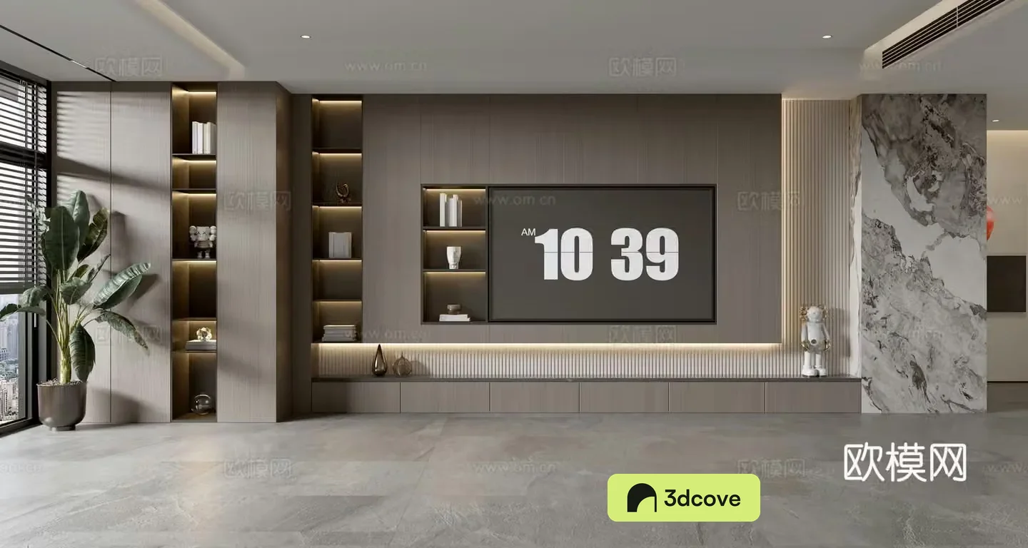 Modern simple full wall cabinet TV background wall d model