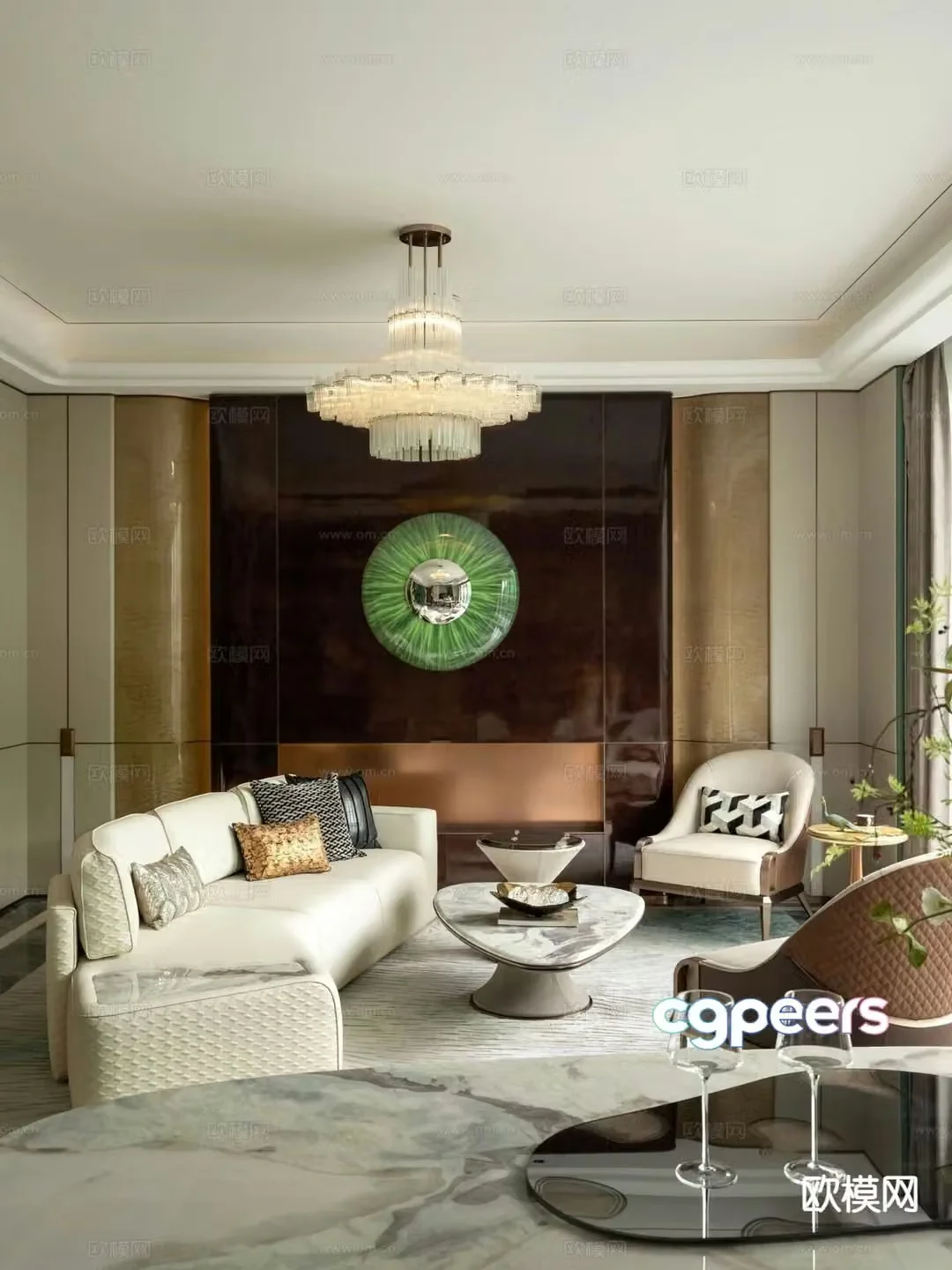 Light luxury living room 3D model
